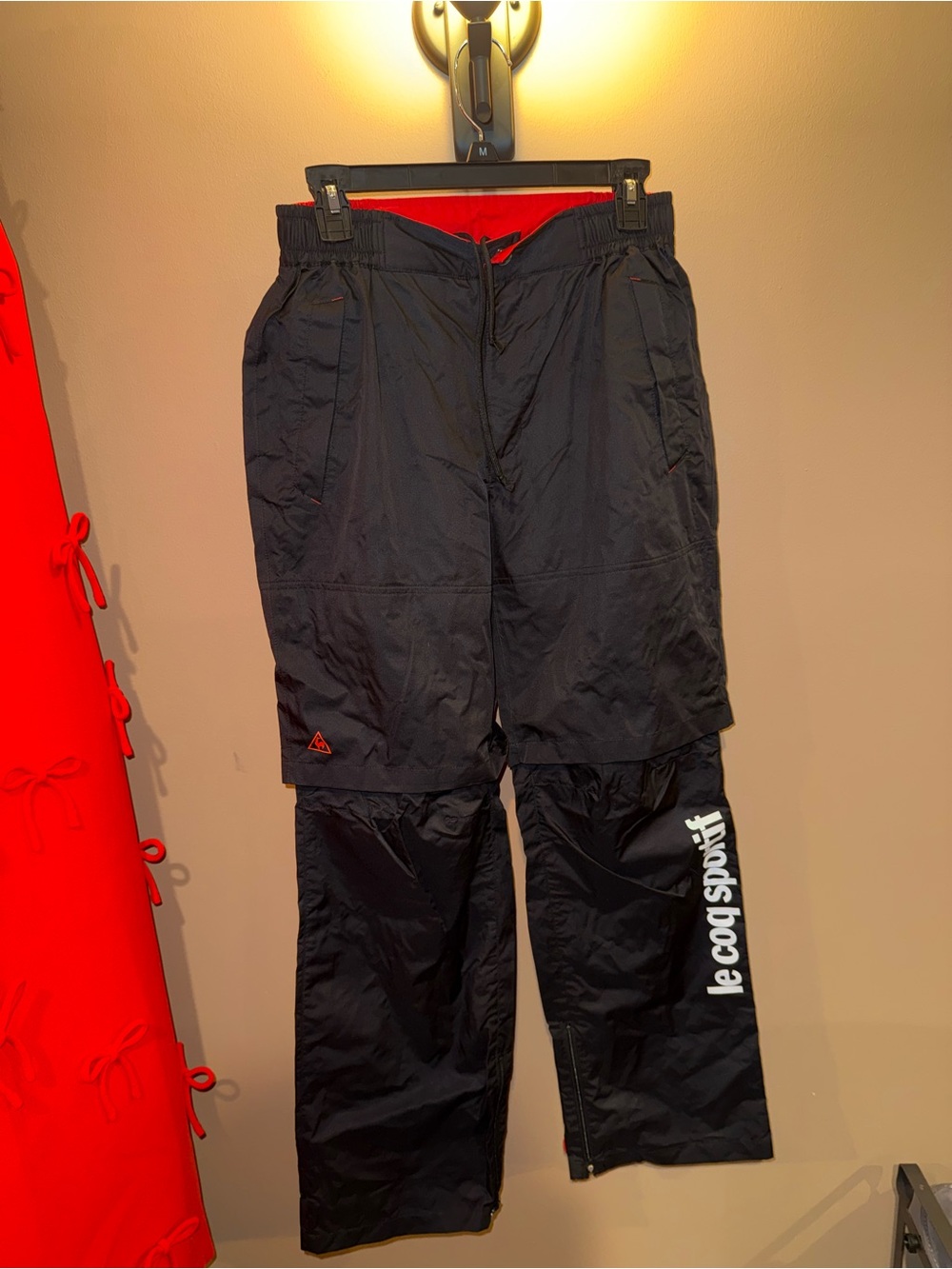 Le Coq Sportif Black Athletic Pants with Red Waist Liner